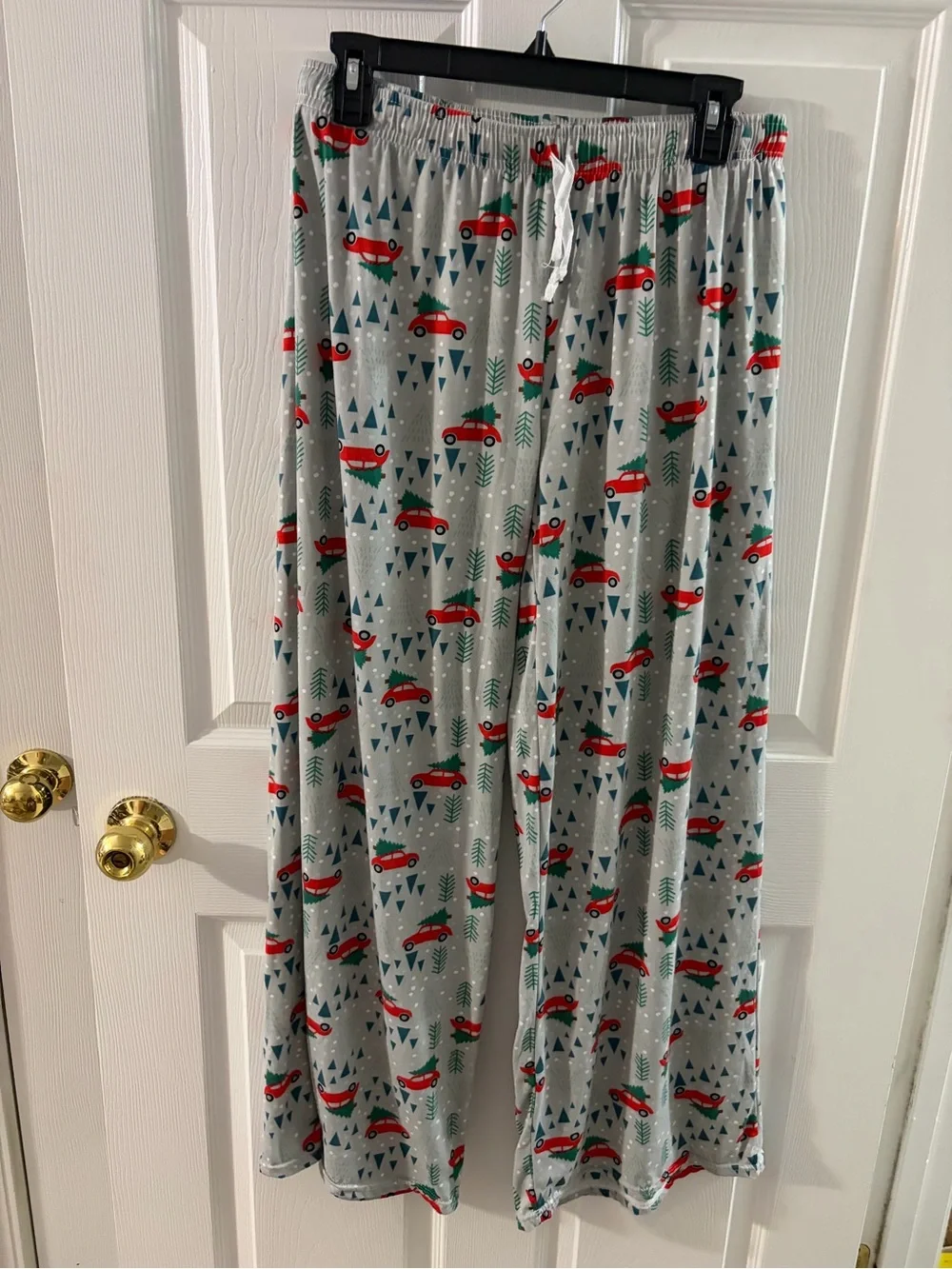 Cozy Women's Light Gray Pajama Pants with Red Car Print